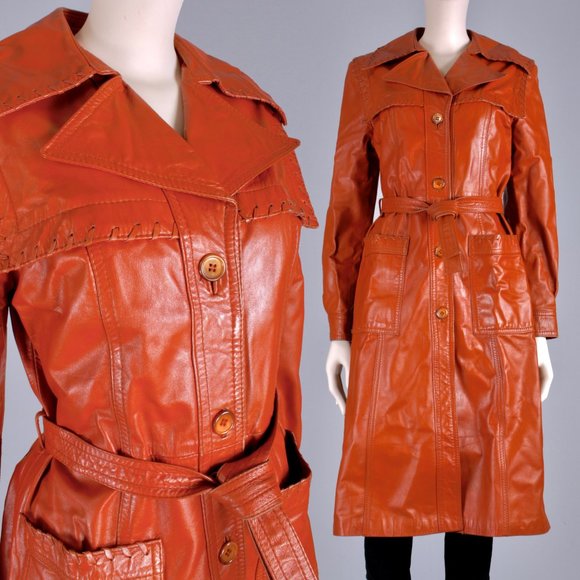 Vintage Jackets & Blazers - M Vintage 70s Lambskin Leather Mod Trench Coat